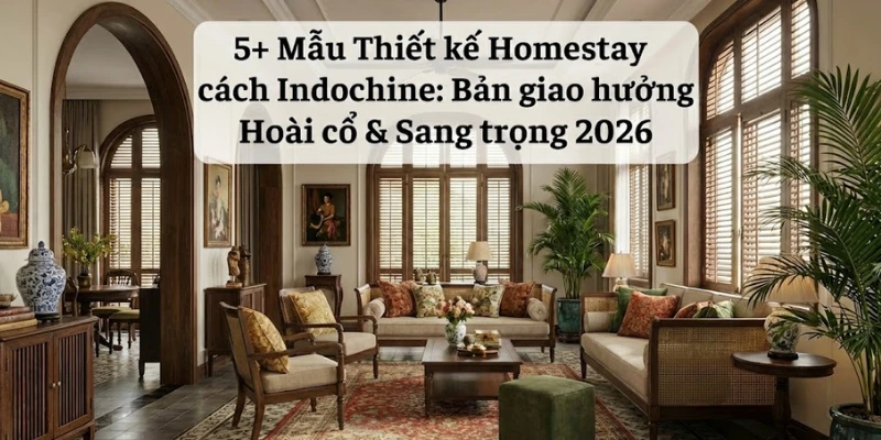 5+ Mẫu Thiết kế Homestay phong cách Indochine: Bản giao hưởng Hoài cổ & Sang trọng 2026