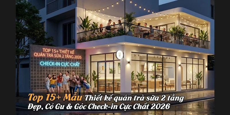 Top 15+ Mẫu Thiết kế quán trà sữa 2 tầng Đẹp, Có Gu & Góc Check-in Cực Chất 2026