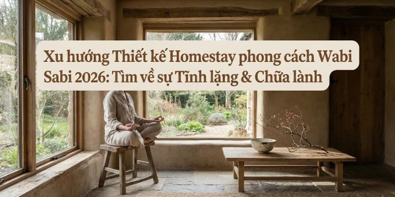 Xu hướng Thiết kế Homestay phong cách Wabi Sabi 2026: Tìm về sự Tĩnh lặng & Chữa lành