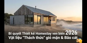 Bí quyết Thiết kế Homestay ven biển 2026: Vật liệu “Thách thức” gió mặn & Bão cát