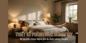 Thiết kế phòng ngủ Homestay 2026: Bí quyết chọn Nệm êm & Ánh sáng chuẩn