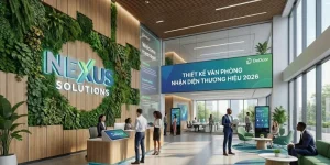 Thiết kế văn phòng thương hiệu 2026: Đừng chỉ dán mỗi cái Logo lên tường!