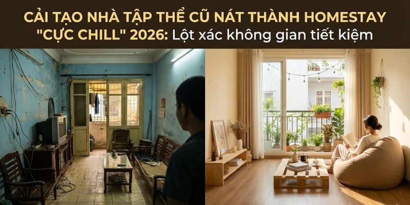 Cải tạo nhà tập thể cũ nát thành Homestay “Cực Chill” 2026: Lột xác không gian tiết kiệm