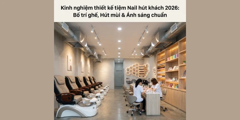 Kinh nghiệm thiết kế tiệm Nail hút khách 2026 : Bố trí ghế, Hút mùi & Ánh sáng chuẩn