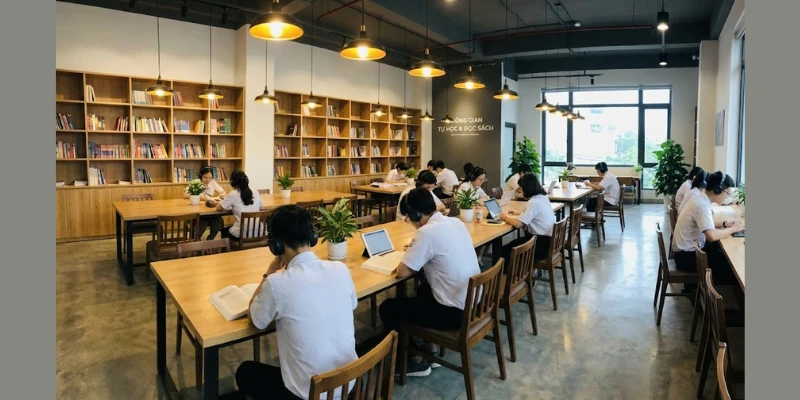 Thiết kế trung tâm Tiếng Anh năng động 2026: Kích thích Sáng tạo & Giao tiếp