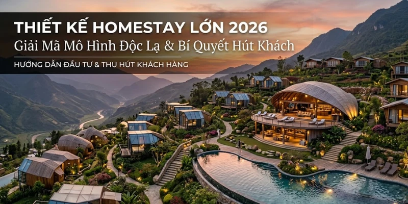 Thiết Kế Homestay Lớn 2026: Giải Mã Mô Hình Độc Lạ & Bí Quyết Hút Khách