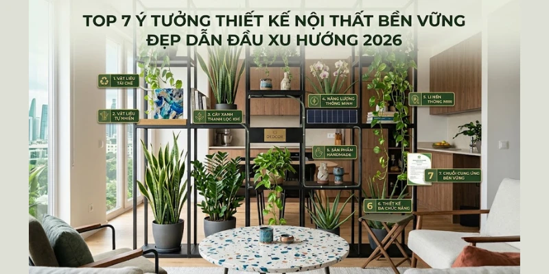 Top 7 Ý Tưởng Thiết Kế Nội Thất Bền Vững Đẹp Dẫn Đầu Xu Hướng 2026