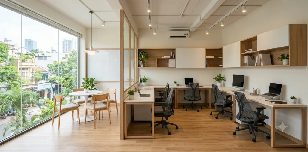 Thiết Kế Văn Phòng 25m2 Tối Ưu Công Năng Và Diện Tích 3 Văn phòng 25m2 kết hợp khu làm việc và phòng họp nhỏ