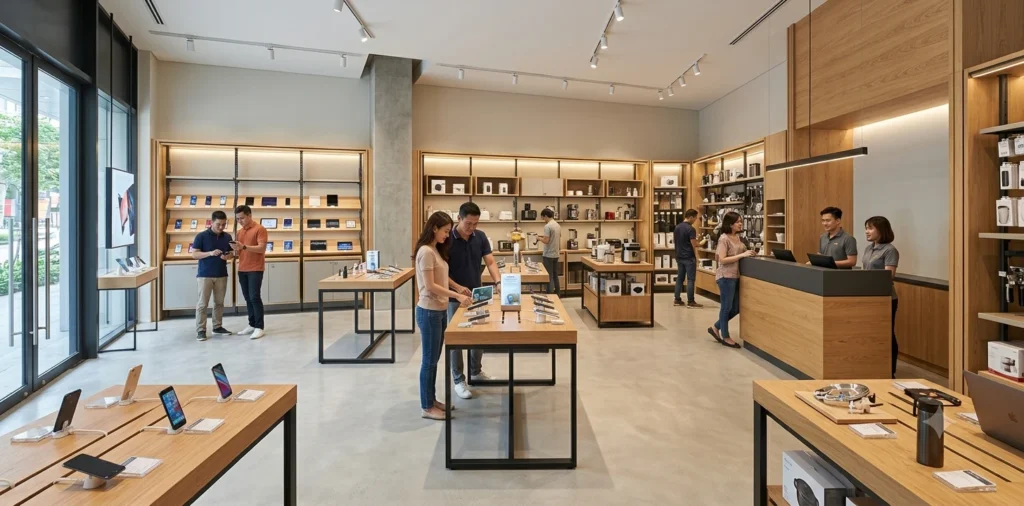 Bố trí nội thất showroom hiện đại với khu vực trưng bày