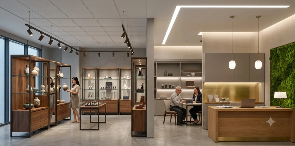 Hệ thống ánh sáng trong showroom hiện đại