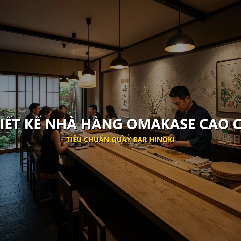 Thiết Kế Nhà Hàng Omakase Cao Cấp: Tiêu Chuẩn Quầy Bar Hinoki & Ánh Sáng