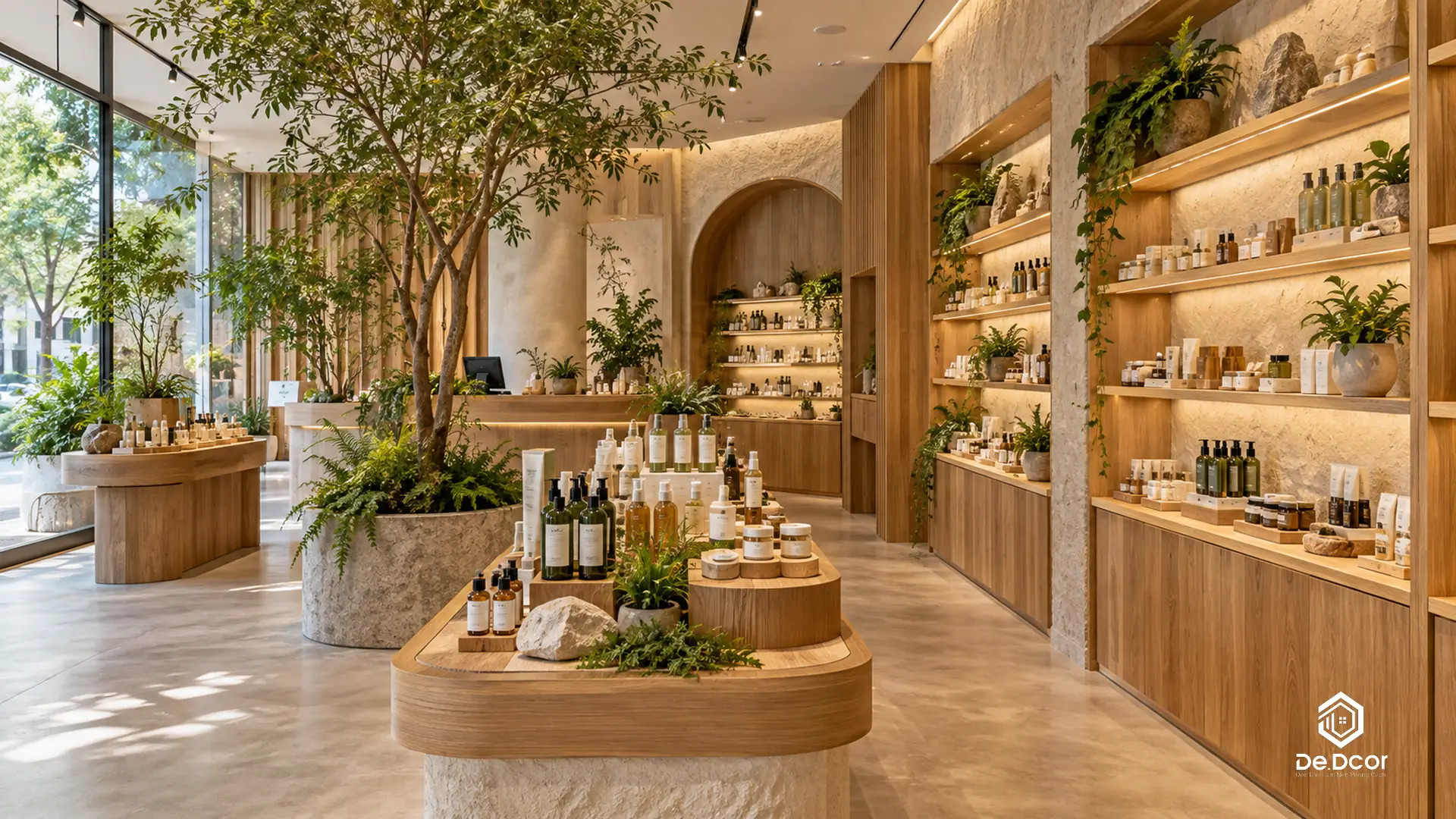 mẫu thiết kế showroom mỹ phẩm phong cách clean beauty