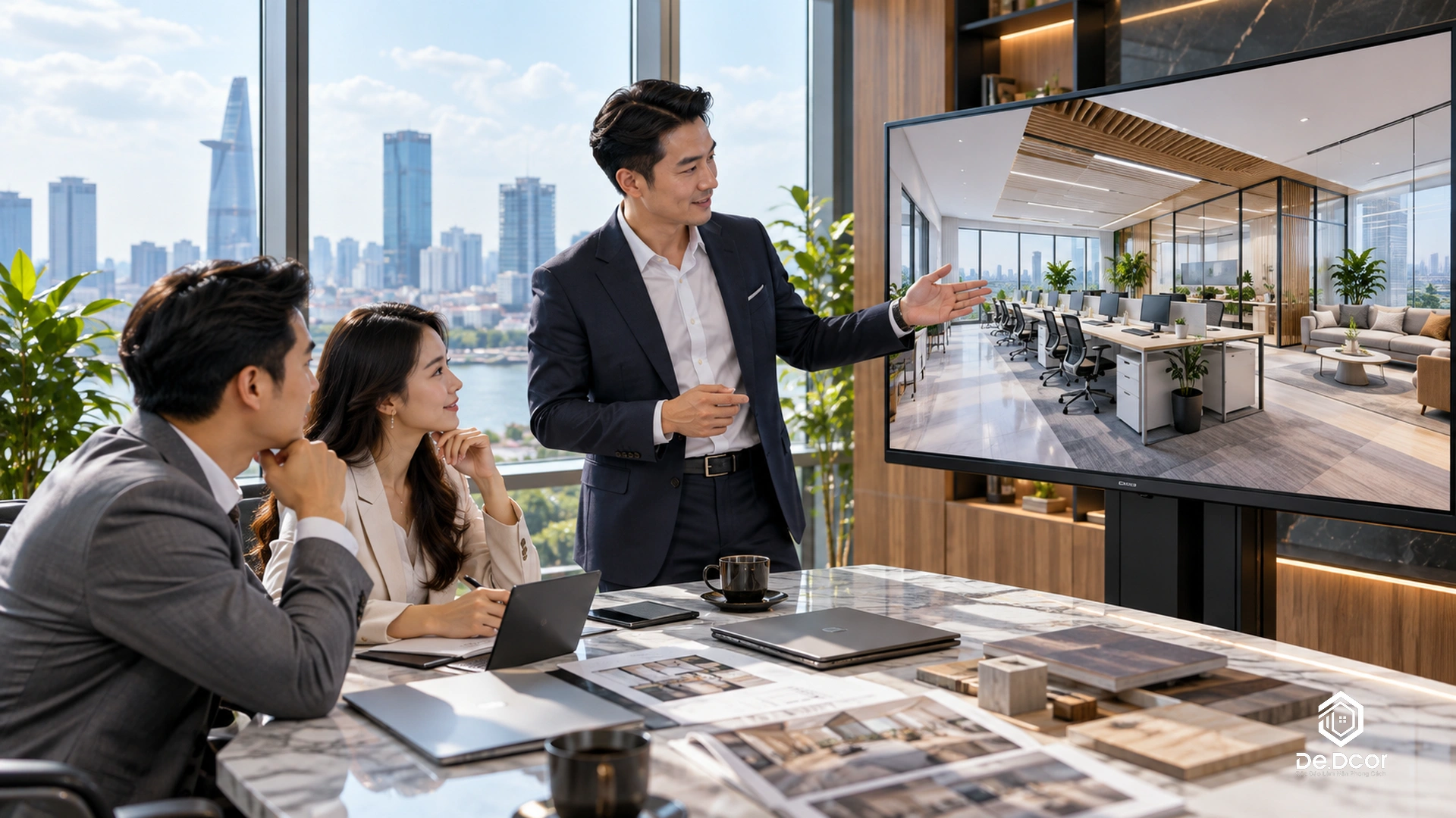 Đội ngũ kiến trúc sư De.Dcor tư vấn giải pháp bố trí mặt bằng công năng cho chủ doanh nghiệp