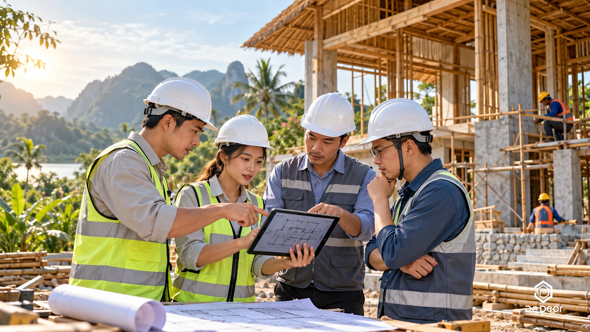 Kỹ sư DeDcor giám sát thi công homestay tại công trình thực tế