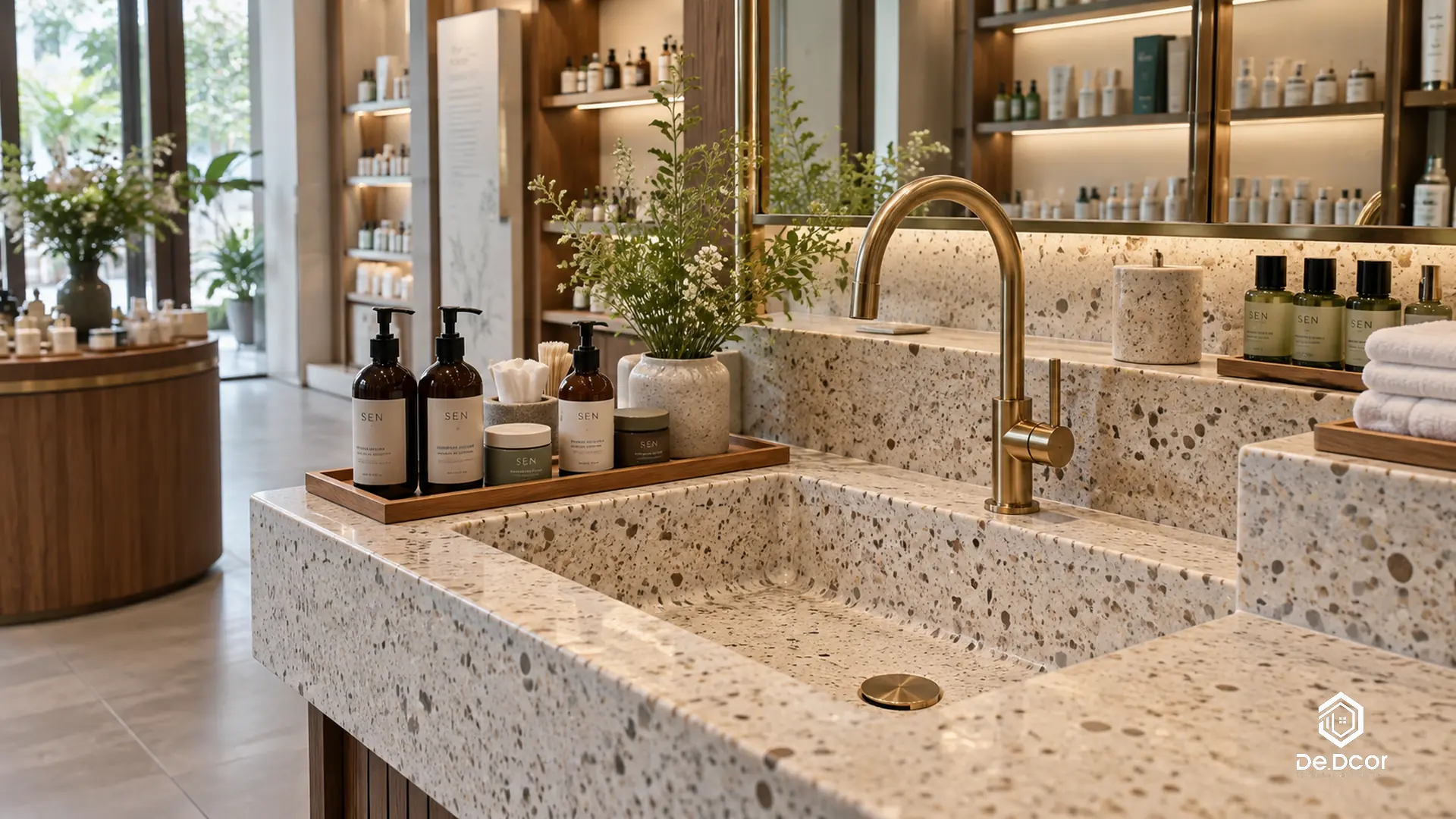 khu vực quầy trải nghiệm thiết kế showroom mỹ phẩm